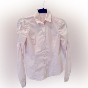 Pretty in Pink | Light Pink Button Up Essential Blouse | Ruched shoulders